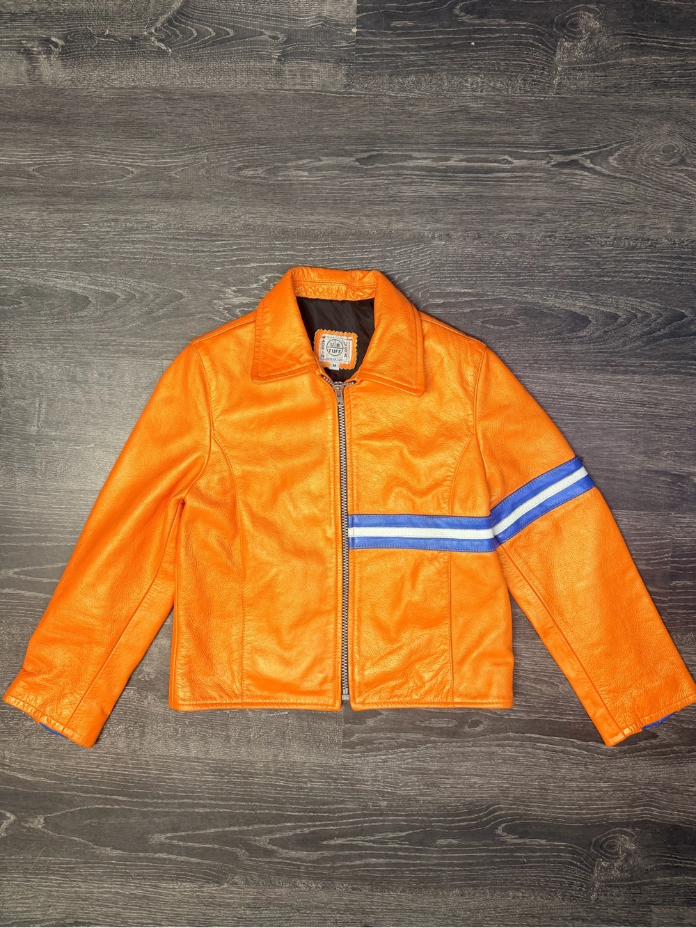Rare vintage late-1990s U.B. Tuff “Original Tuff Stuff USA” leather racing jacke